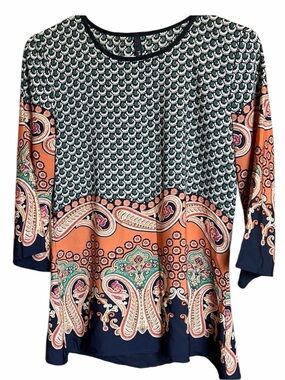 Yeatts Boho multi colored top 3/4 length sleeves EC. size small